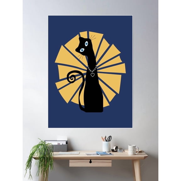 Atomic Mid Century Cat Retro Atomic Cats Mid Century Modern Cat Mid Century Black Cat Poster Wall Art Modern Wall Decor For Living Room Bedroom Art