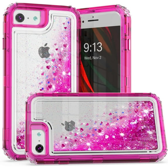 Atomic Quicksand Glitter Waterfall Hybrid Case for iPhone SE (3rd gen & 2nd gen) and iPhone 8/7/6S/6 - Hot Pink