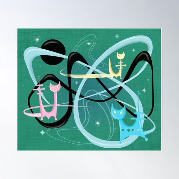 Atomic Rocket Cats In Space Poster Wall Art, Modern Wall Decor For Living Room Bedroom, 8x12 UNFRAMED