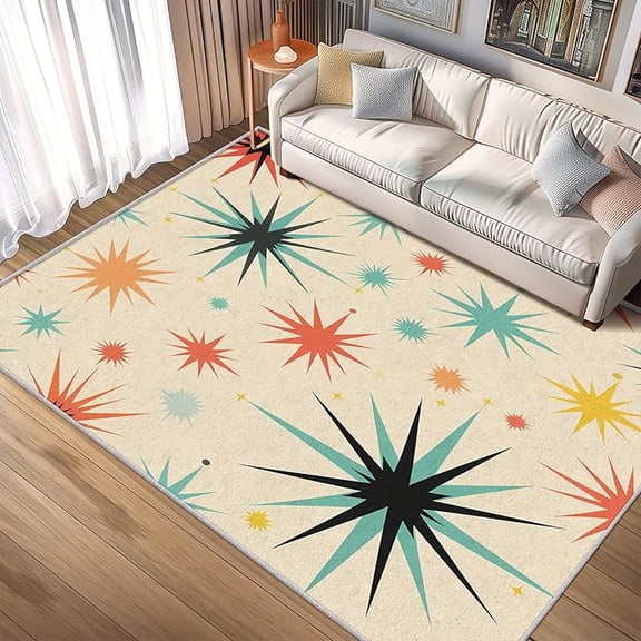 Atomic Rugs for Living Room, Retro Mid Century Modern 50s Abstract Colorful Pattern Design Area Rug, Atomic Bedroom Decor Carpet, Non Slip, Washable 3 x 5ft