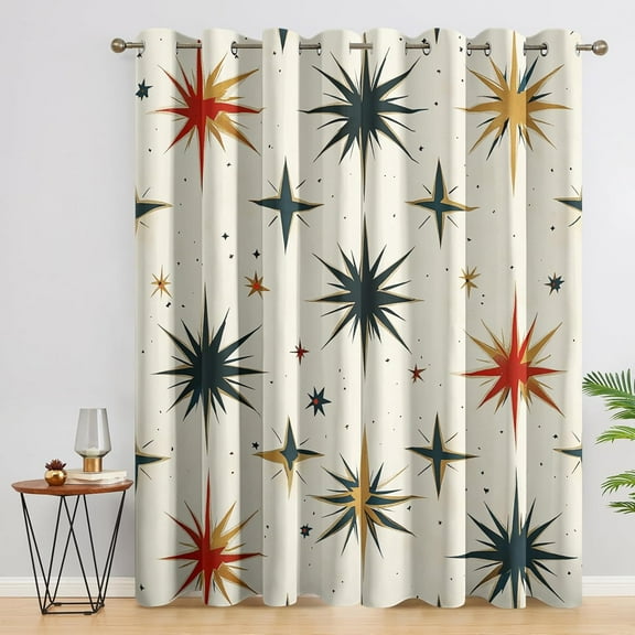 Atomic Starburst Curtains - Mid Century Modern Blackout Curtains, Retro 50s Window Treatments, 60s 70s Home Decor Drapes42"W x 63"L (Pack of 2)