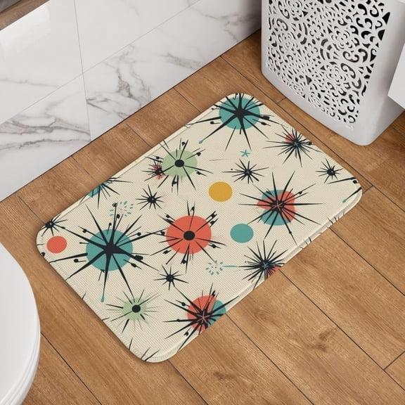 Atomic Stars Retro Pattern Doormat 16 X 24 Inch, Welcome Door Mat Non-Slip Absorbent Floor Mat Soft Washable Bath Rug 16 X 24 Inch Carpet for Stylish Kitchen Bedroom Bathroom Decor