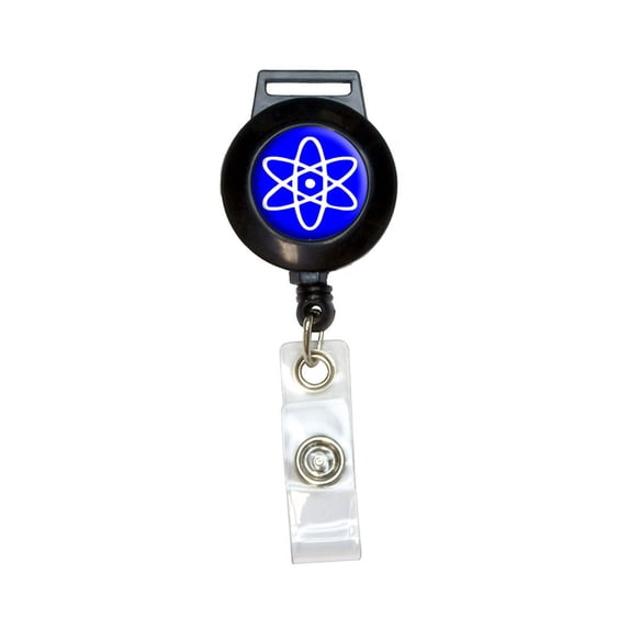 Atomic Symbol White Blue Retractable Badge Card ID Holder