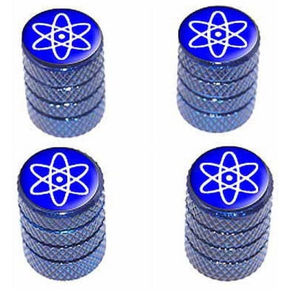 Atomic Symbol White Blue Tire Rim Wheel Aluminum Valve Stem Caps, Multiple Colors