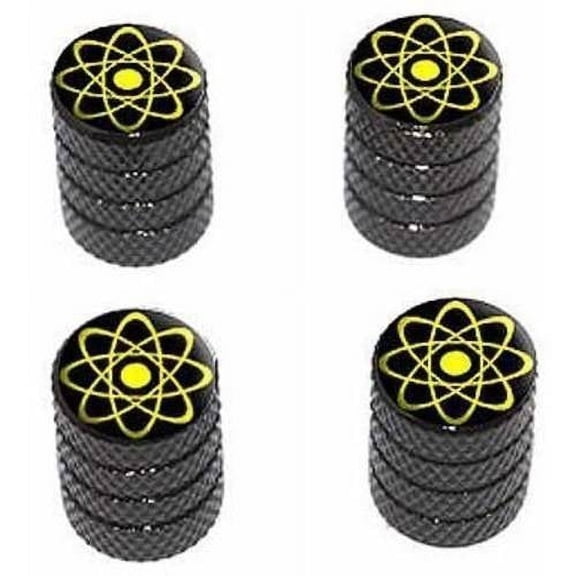 Atomic Symbol Yellow Tire Rim Wheel Aluminum Valve Stem Caps, Multiple Colors