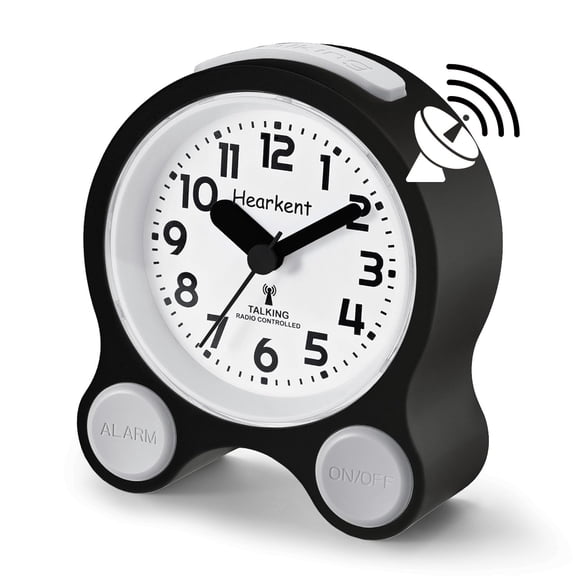 Atomic Talking Clock Clear Voice Time and Date with Snooze and Light, Clocks for Seniors 5 Sets of Separate Alarms Non Ticking Volume Control(All Black)