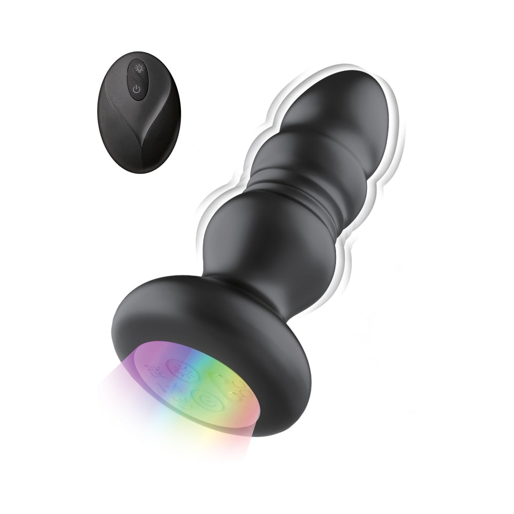 Atomic Thrusting Light-Up Rechargeable Silicone Vibrating Power Anal Plug  with Remote Control, Black