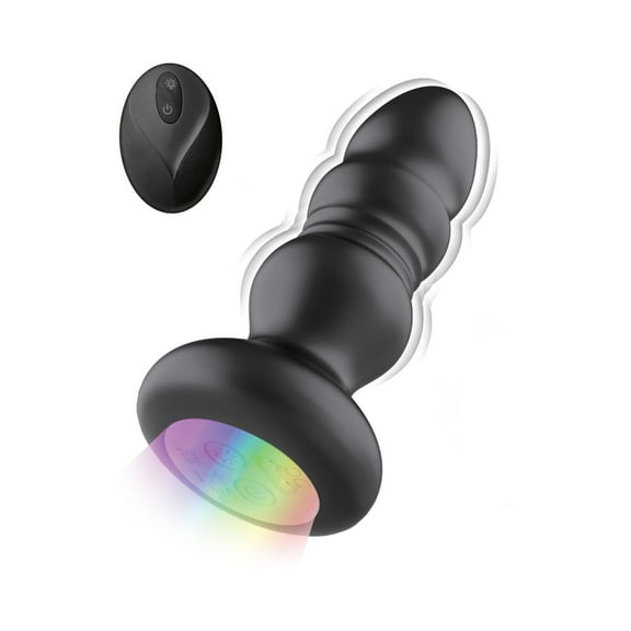 Atomic Thrusting Light-Up Rechargeable Silicone Vibrating Power Anal Plug with Remote Control, Black