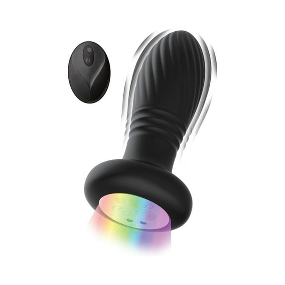 Atomic Thrusting Light-Up Twister Rechargeable Silicone Vibrating Anal Plug with Remote Control, Black