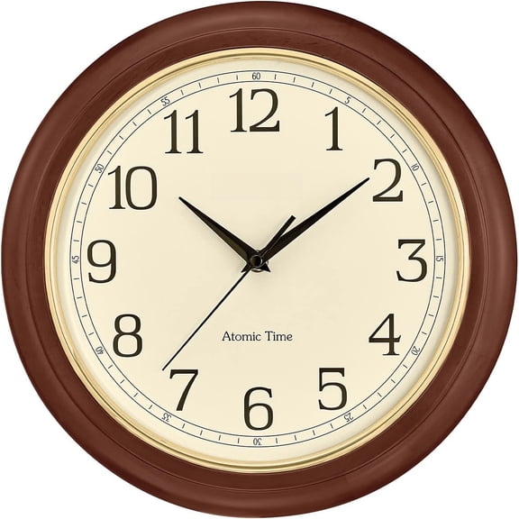 Atomic Time 2 Analog Wall Clock C5004 | 12.4" Wooden Frame, Sets Time Automatically | Quartz Movement | Battery Operated | Classic Design