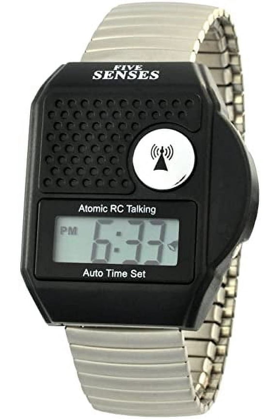 Atomic Top Button English Talking watch for Seniors Blind Men Women - Talking Loud Sound Talking Clock Gift for Visually Impaired - for UK and USA User only - Model 1095 - Silver - Metal Elastic Band
