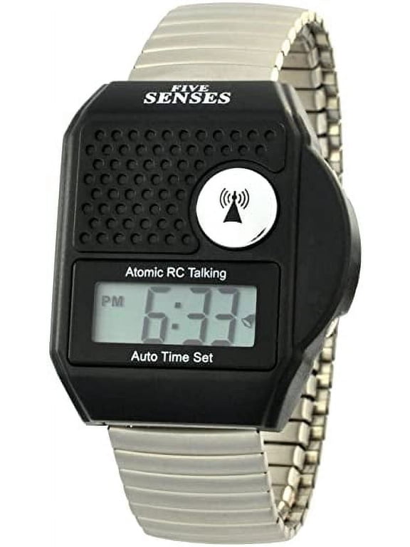 Atomic Top Button English Talking watch for Seniors Blind Men Women - Talking Loud Sound Talking Clock Gift for Visually Impaired - for UK and USA User only - Model 1095 - Silver - Metal Elastic Band