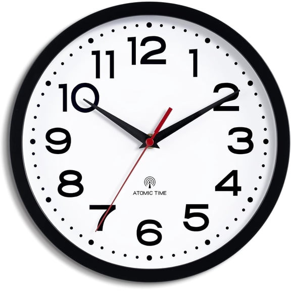 Atomic Wall Clock 10 Inch, Modern Clock Battery Operated Classic Analog Decorative for Kitchen, Living Room, Office, Bedroom, Bathroom (Black)