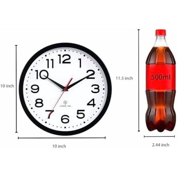 Atomic Wall Clock 10 Inch, Modern Clock Battery Operated Classic Analog Decorative for Kitchen, Living Room, Office, Bedroom, Bathroom (Black)