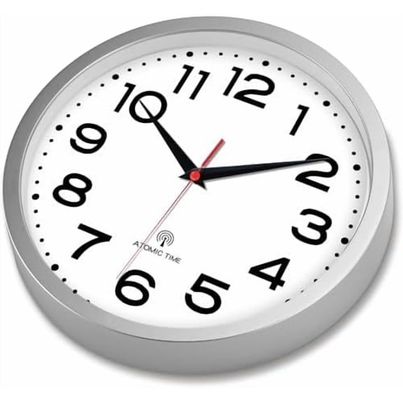 Atomic Wall Clock 10 Inch, Modern Clock Battery Operated Classic Analog Decorative for Kitchen, Living Room, Office, Bedroom, Bathroom (Silver)