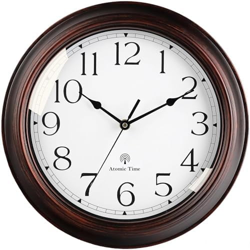 Atomic Wall Clock 10 Inch, Silent Non-Ticking Vintage Clock Battery Operated Classic Analog Decorative for Kitchen, Living Room, Office, Bedroom, Bathroom (Bronze)