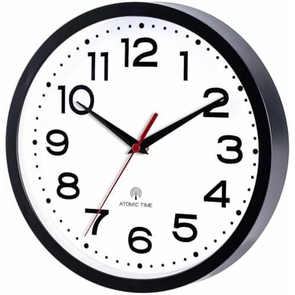 Atomic Wall Clock 14 Inch, Modern Clock Battery Operated Classic Analog Decorative for Kitchen, Living Room, Office, Bedroom, Bathroom (Black)