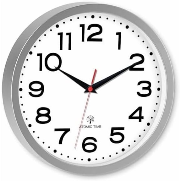 Atomic Wall Clock 14 Inch, Modern Clock Battery Operated Classic Analog Decorative for Kitchen, Living Room, Office, Bedroom, Bathroom (Silver)