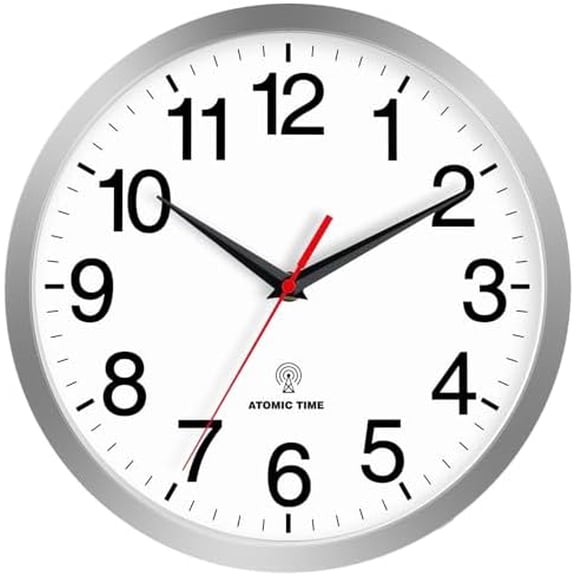 Atomic Wall Clock Modern 10 Inch Battery Operated Analog Clock Decorative for Bedroom Kitchen Bathroom Office Home Living Room (Silver)