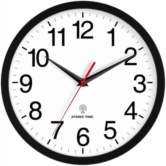 Atomic Wall Clock, Modern 14 Inch Battery Operated Wall Clocks, Analog Clock for Living Room, Office, Home, Bedroom, Kitchen, Bathroom(Black)