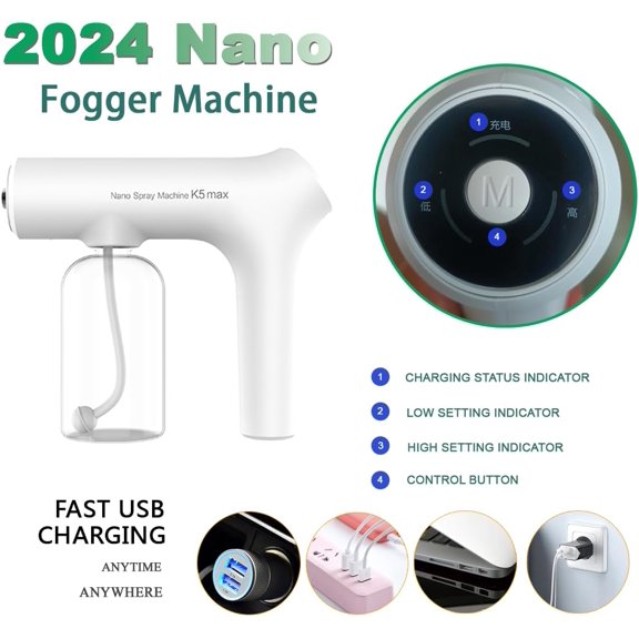 Atomizer Sprayer Electrostatic ULV Atomizer Nano Mister with Blue Light Wireless Nano Sprayer Gun Fogger Machine for Indoor and Outdoor$$Garden & Patio