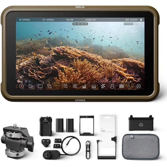 Atomos Ninja 5.2" 4K HDMI Recording Monitor with Atomos 5" Accessory Kit for Shinobi, Shinobi SDI and Ninja V Monitors, SmallRig Swivel and Tilt Adjustable Monitor Mount Bundle Set