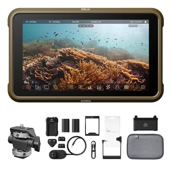 Atomos Ninja 5.2" 4K HDMI Recording Monitor with Atomos 5" Accessory Kit for Shinobi, Shinobi SDI and Ninja V Monitors, SmallRig Swivel and Tilt Adjustable Monitor Mount Bundle Set