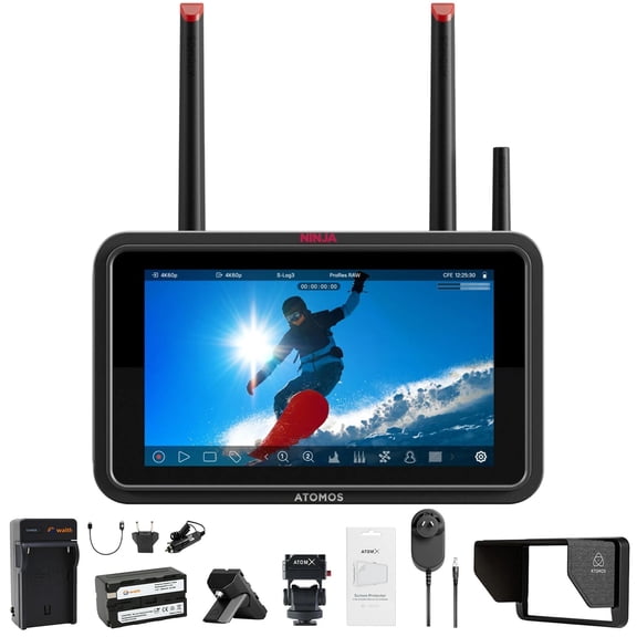 Atomos Ninja TX 5.2" Camera-Cloud Monitor Accessory Kit, Battery, Charger Bundle