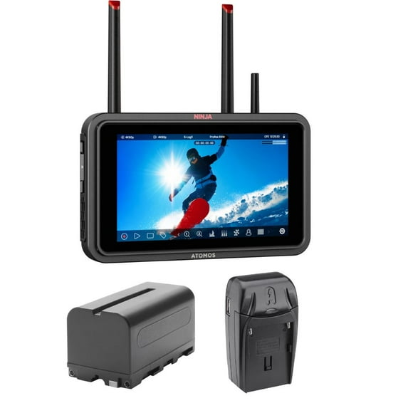 Atomos Ninja TX 5.2" Camera to Cloud Monitor/Recorder Bundle with Atomos 5200mAh Battery for Atomos Monitors/Recorders, Watson Compact AC/DC Charger for L & M Series Batteries