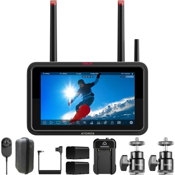 Atomos Ninja TX 5.2" Camera-Cloud Monitor with Power Kit & Hot Shoe Mount Bundle