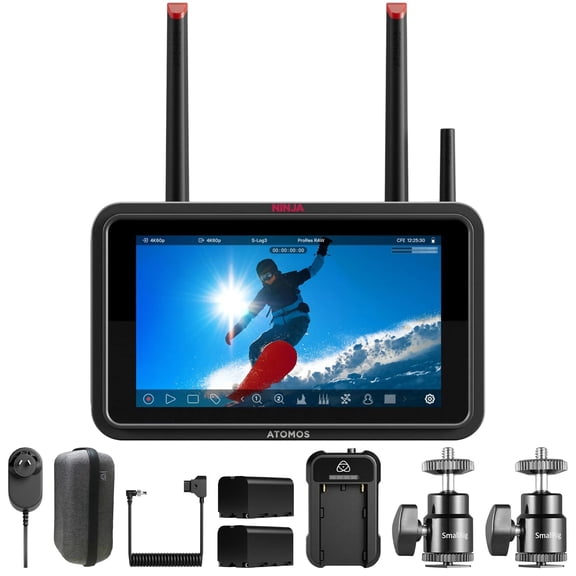 Atomos Ninja TX 5.2" Camera-Cloud Monitor with Power Kit & Hot Shoe Mount Bundle