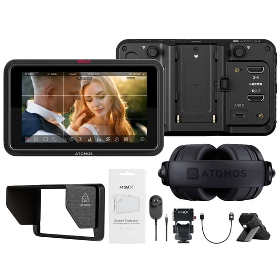 Atomos Ninja TX GO with Super-Bright 1500nit 5-Inch Touchscreen Display and Atomos StudioSonic Professional Wired Headphones with Creator Kit for 5-Inch Monitors Bundle