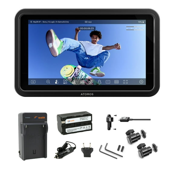 Atomos Shinobi GO 5.2" Touchscreen HDR Monitor+Battery+Charger+Shoe Mount Bundle