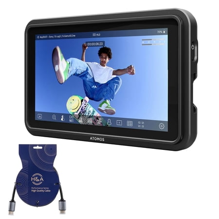 Atomos Shinobi GO HDMI 4K Camera Field Monitor with HDR Touchscreen, All Day Battery Life, and Lightweight Design + HDMI Cable