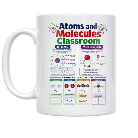 Atoms and Molecules Classroom Design - Chemistry Student - 11 oz Ceramic Coffee Mug