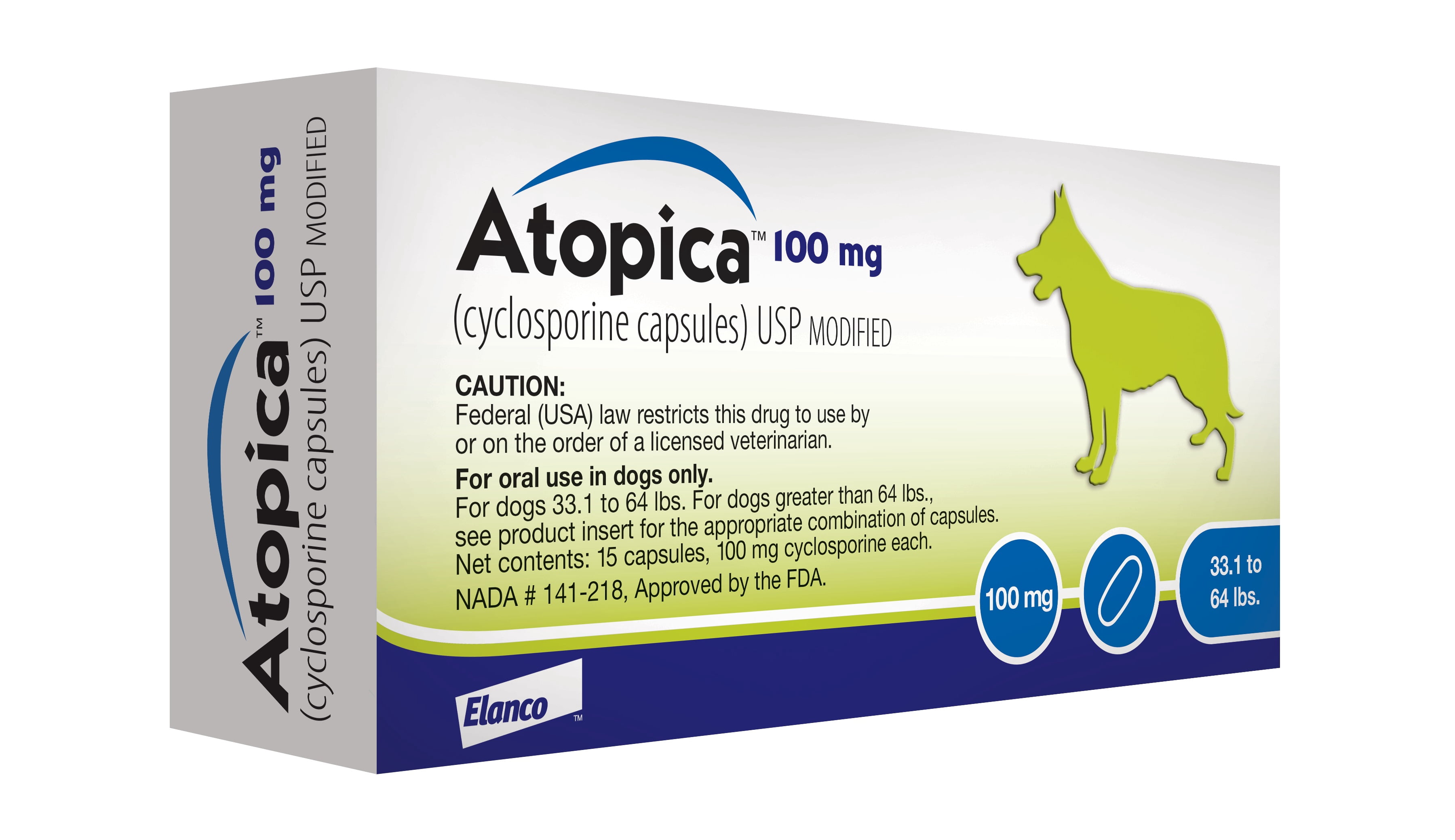 Atopica Dog Atopica | Dermatitis Treatment | Itch Relief for Dogs | Oral Capsules | 100 mg
