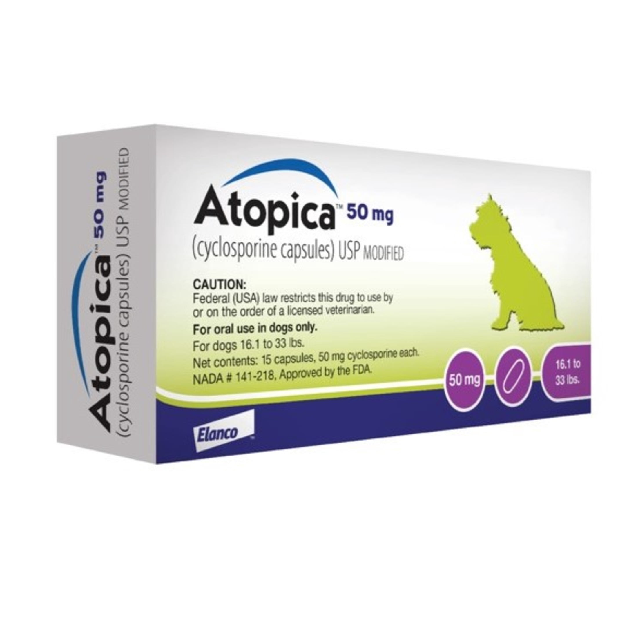 Atopica Dog Atopica | Dermatitis Treatment | Itch Relief for Dogs | Oral Capsules | 50 mg