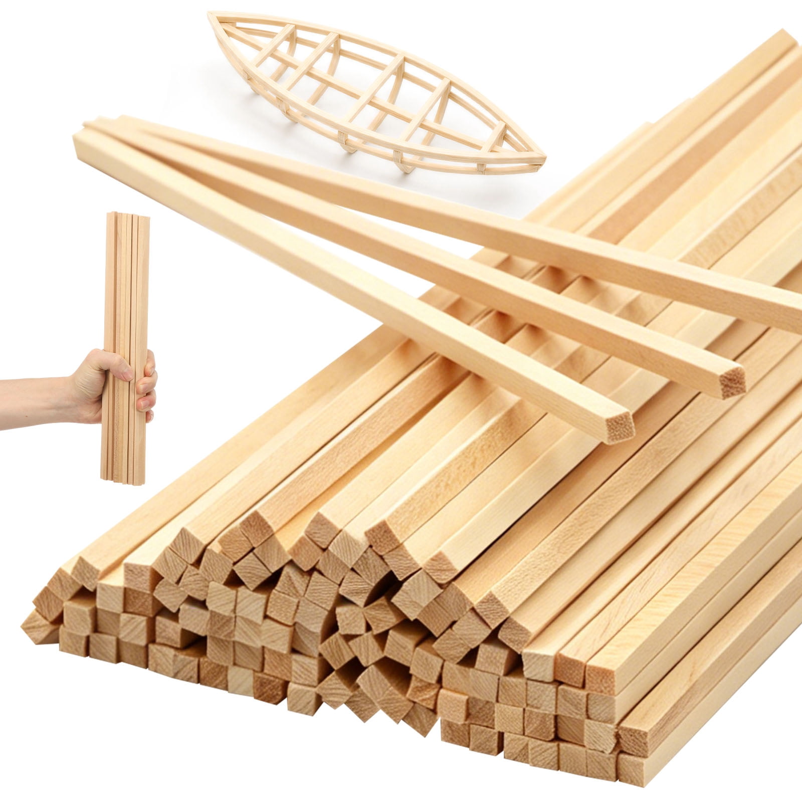 Atopoler 100 Pcs Balsa Wood Sticks,Square Wood Dowel Rods,Unfinished Craft Sticks for Craft DIY Supplies Arts and DIYers,0.2inches