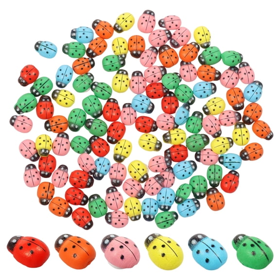 Atopoler 100 Pcs Mini Bee Ladybug Shape Decor Sticker,Self Adhesive Small Wooden Decoration for DIY Craft Scrapbooking,Ladybug Shape