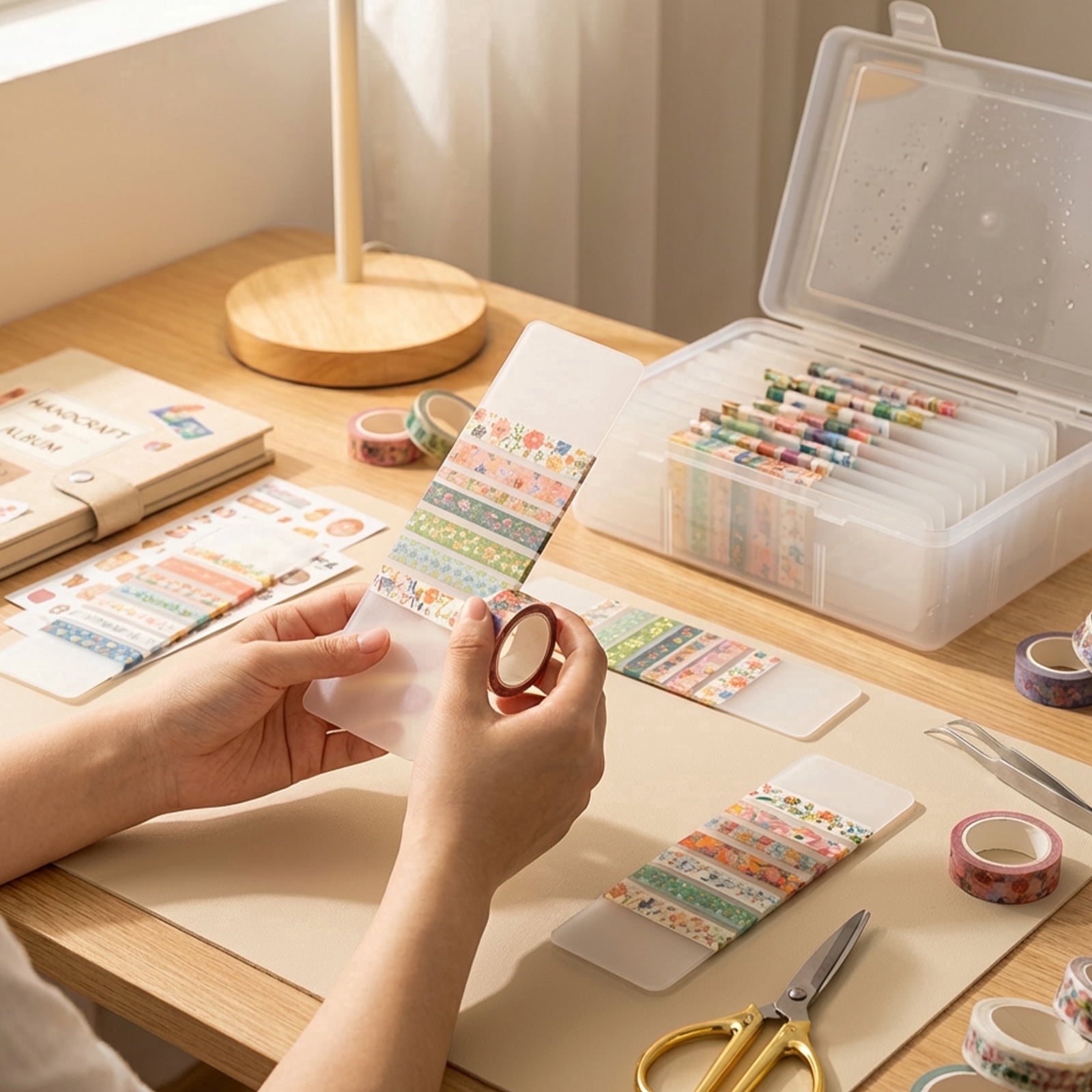 Atopoler 100 Pcs Washi Tape Card Organizer with Storage Box,Portable Washi Tape Holder and Display Board for Journaling DIY Crafts Travel