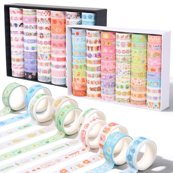 Lzvxtym 120 Rolls Washi Tape Set,Cute Decorative Tape and Journaling Supplies for Scrapbook Kit,Floral Fruit Animals Patterns,0.59 x 78.74 inches