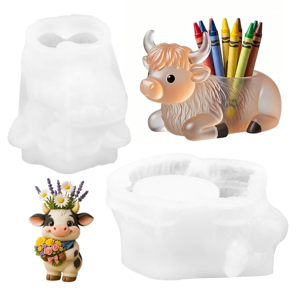 Atopoler 2 Pcs Highland Cow Silicone Mold,3D Cow Animal Candle Mould for Candle Soap Making,Epoxy Casting Clay Mold DIY Craft Decor