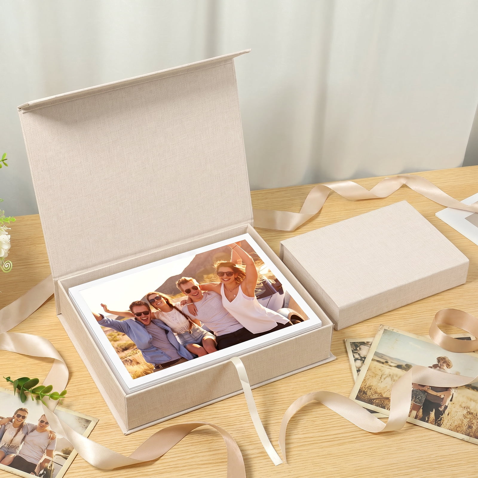 Atopoler 2 Pcs Photo Storage Box,Linen Memory Box for Storing Photo ...