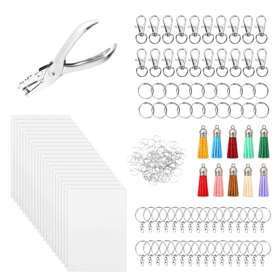 Atopoler 221 Pcs Shrink Film Set,DIY Shrink Paper Keychain Set with Open Ring Hole Punch Keychains Tassels for Key Ring Earring Craft