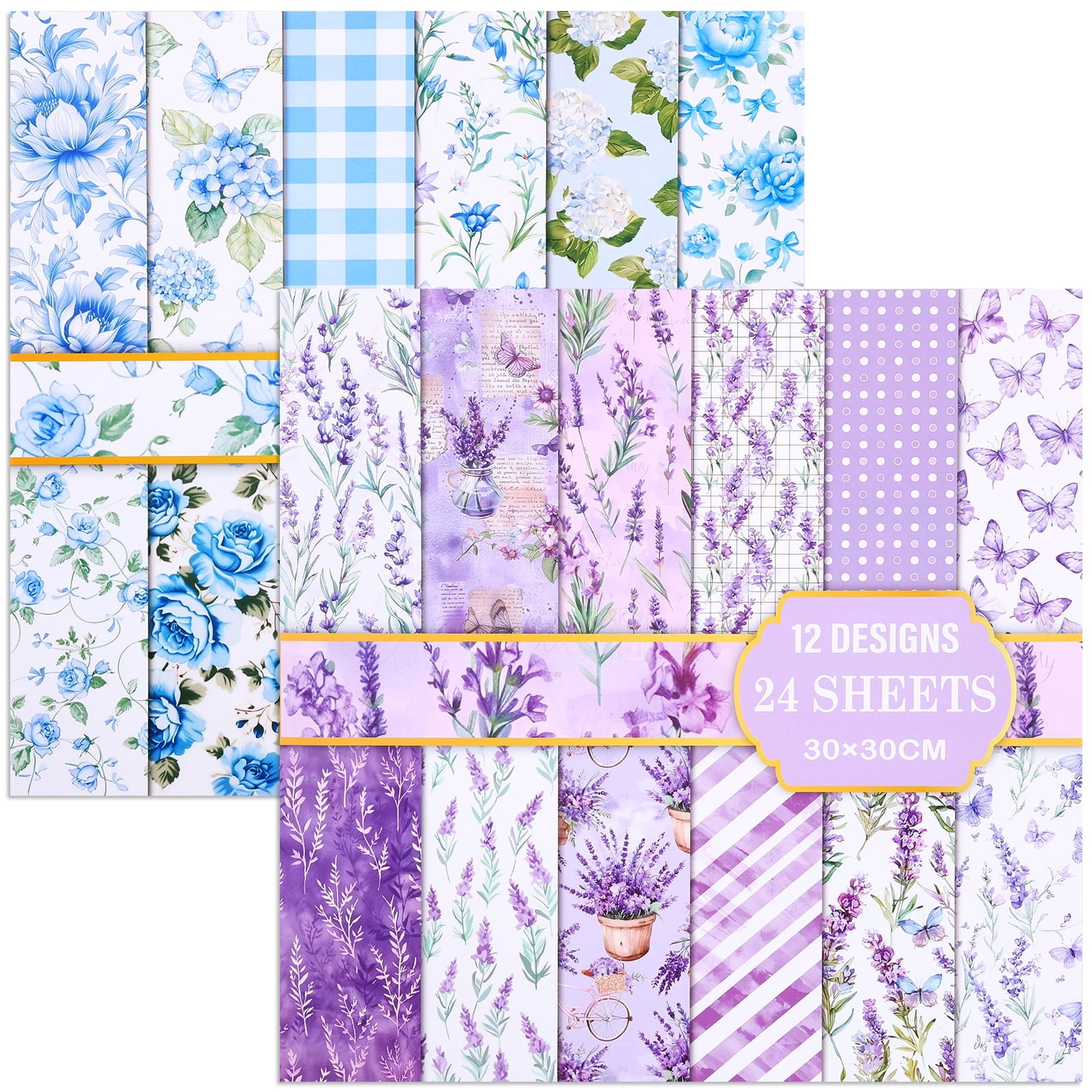 Atopoler 24 Themes Vintage Floral Scrapbook Paper Set,Double Sided Decorative Craft Paper for Birthday DIY Card,48Pcs,11.81 x 11.81 inches