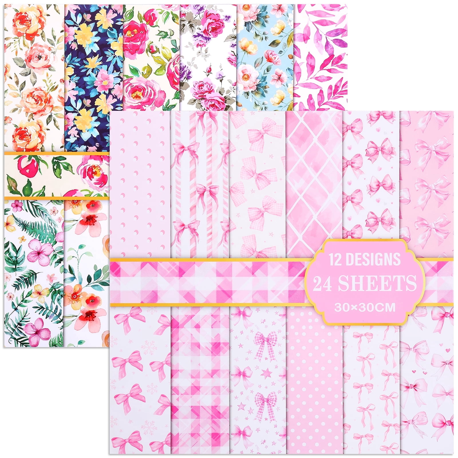 Atopoler 24 Themes Vintage Floral Scrapbook Paper Set,Double Sided Decorative Craft Paper for Birthday DIY Card,48Pcs,11.81 x 11.81 inches