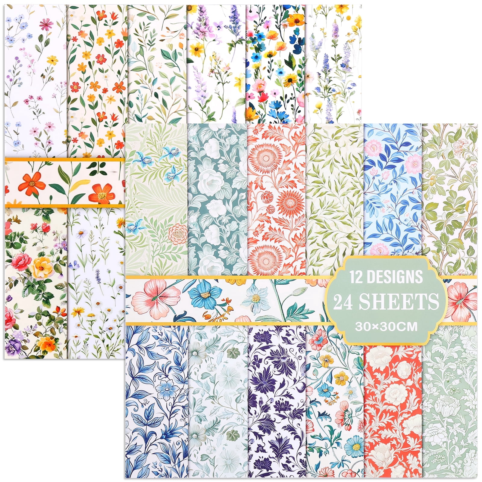 Atopoler 24 Themes Vintage Floral Scrapbook Paper Set,Double Sided Decorative Craft Paper for Birthday DIY Card,48Pcs,11.81 x 11.81 inches