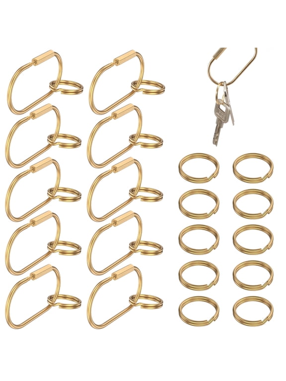 30 Pcs Brass Key Rings Bulk,Locking Key Ring Carabiner with Secure Screw Locking,10 U-Shaped and 20 O-Shaped Keychain for Handbag Purse