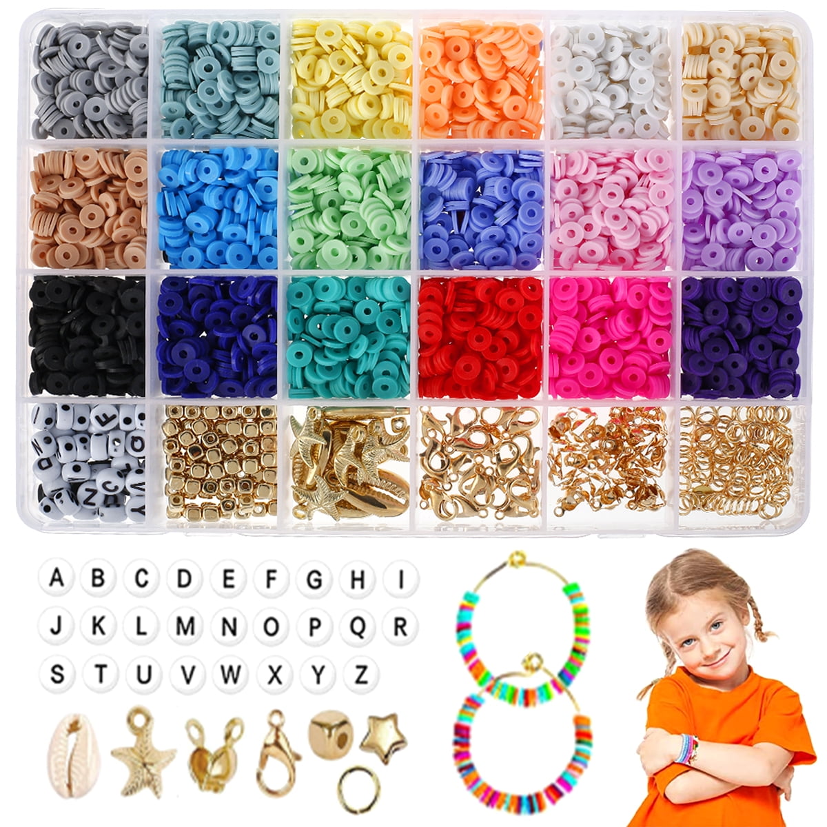 6000 Pcs Clay Beads for Bracelet Making, Gionlion 24 Colors Flat Round  Polymer Clay Beads 6mm Spacer Heishi Beads with Pendant Charms Kit and  Elastic Strings for Jewelry Making Kit Bracelets Necklace