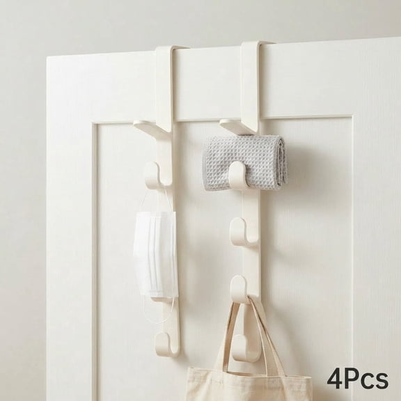Atopoler 4 Pcs 5 Layers Over The Door Hook Rack,Space Saving Plastic Towel Handbag Hook Organizer for Hanging Hat Bag Clothes